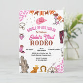 Invitation Enfants Fille Arrondi Premier Rodéo 1ère fête Anni (Debout devant)