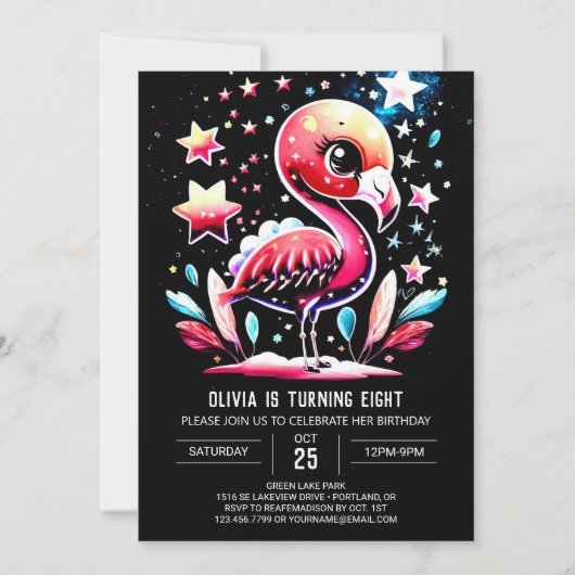 Invitation Enfants Flamant rose Bohème Anniversaire (Devant)