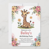 Invitation Enfants Floral Giraffe Jungle 4ème anniversaire (Devant)