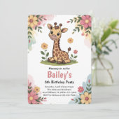 Invitation Enfants Floral Giraffe Jungle 6ème anniversaire (Debout devant)
