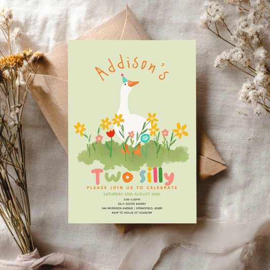 Invitation Enfants Floral Green Deux oies sottes 2e anniversa