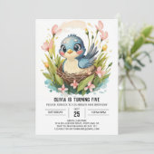 Invitation Enfants Forêt Oiseau Anniversaire (Debout devant)