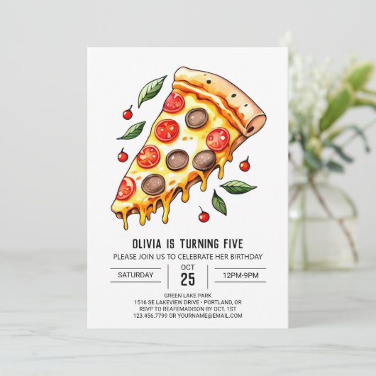 Invitation Enfants Fromage Pizza Anniversaire (Debout devant)