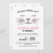 Invitation Enfants Funny Kitty Kitten Visage fête d'anniversa (Devant / Derrière)