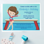 Invitation Enfants Gymnastique Cute Blue Girls Anniversaire<br><div class="desc">Cette mignonne invitation de fête d'anniversaire de gymnastique de filles présente une jolie brune gymnaste debout devant un poutre. Elle porte un leotard rouge et sourit aux invitations pour sa fête amusante avec des enfants en train d'agiter au gymnase local. Beau texte personnalisé bleu pour votre enfant.</div>