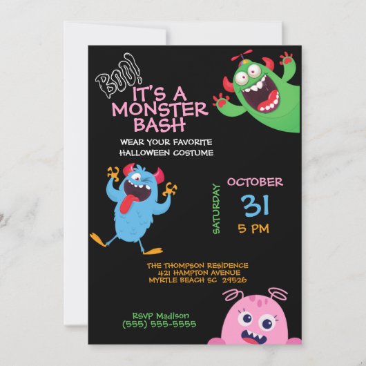 Invitation Enfants Halloween Monster Mash Bash Party (Devant)