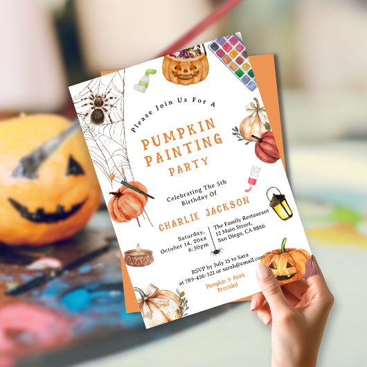Invitation Enfants Halloween Peinture Citrouille Anniversaire