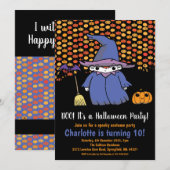 Invitation Enfants Halloween sorcière Citrouille & chauves-so (Devant / Derrière)
