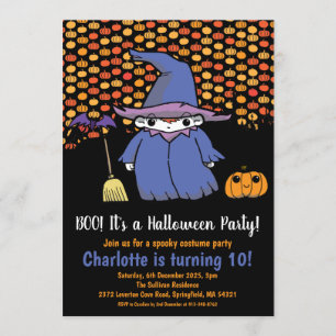 Invitation Enfants Halloween sorcière Citrouille & chauves-so