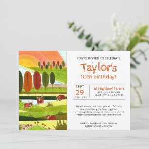 Invitation Enfants Highland Vaches Automne ferme Anniversaire