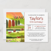 Invitation Enfants Highland Vaches Automne ferme Anniversaire (Devant)