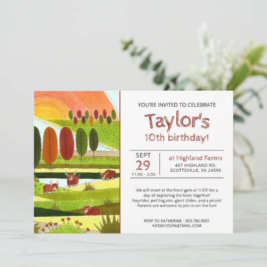 Invitation Enfants Highland Vaches Automne ferme Anniversaire (Debout devant)