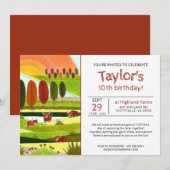 Invitation Enfants Highland Vaches Automne ferme Anniversaire (Devant / Derrière)