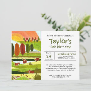 Invitation Enfants Highland Vaches Automne ferme Anniversaire