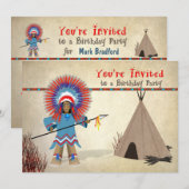 Invitation Enfants Indiens Anniversaire - Indien et Tepee (Devant / Derrière)