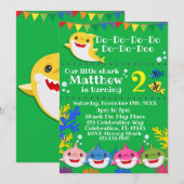 Invitation Enfants Jaunes Requin Vert Anniversaire (Devant / Derrière)