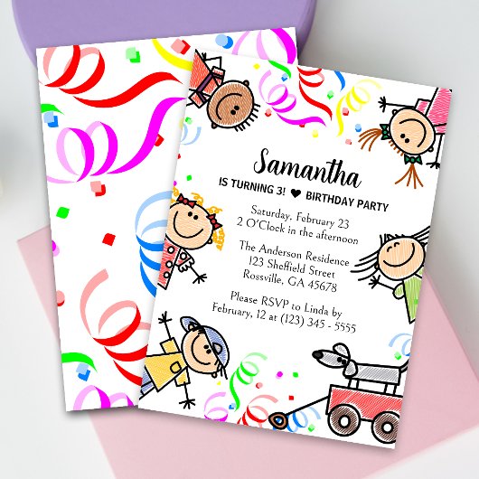 Invitation Enfants Joli coloré Anniversaire