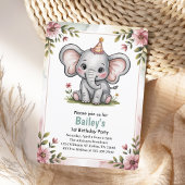 Invitation Enfants Jote rose Elephant fête d'anniversaire
