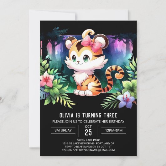 Invitation Enfants Joyeux Tigre Anniversaire (Devant)