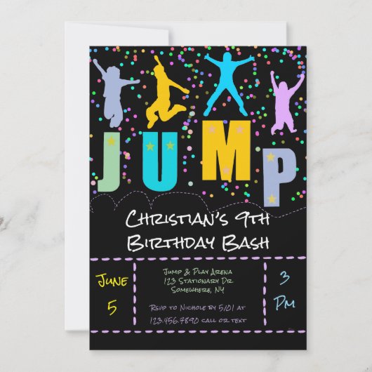 Invitation Enfants Jump & Play Trampoline Anniversaire Bash (Devant)