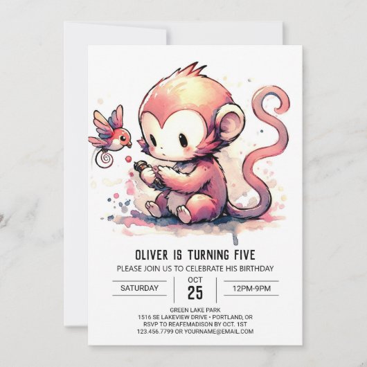 Invitation Enfants Jungle Singe Anniversaire (Devant)