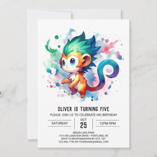 Invitation Enfants Jungle Singe Anniversaire (Devant)