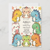 Invitation Enfants Kawaii Dinosaur fête d'anniversaire (Devant)