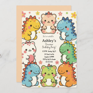 Invitation Enfants Kawaii Dinosaur fête d'anniversaire