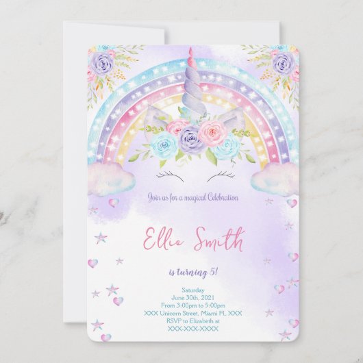 Invitation Enfants Licorne  (Devant)