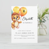 Invitation Enfants Lion Sage Balloon drôle Anniversaire fête (Debout devant)