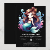 Invitation Enfants magiques Sirène Anniversaire (Devant / Derrière)