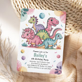 Invitation Enfants mignonne dinosaure rose 6e fête d'annivers