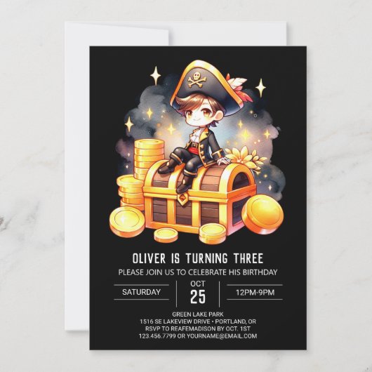 Invitation Enfants mignonne Pirate Anniversaire (Devant)