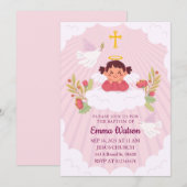 Invitation Enfants mignonne rose bébé fille Baptême Christeni (Devant / Derrière)