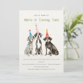 Invitation Enfants mignons Aquarelle Chien mou Fête d'anniver (Debout devant)