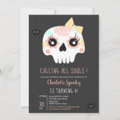 Invitation Enfants mignons Arc rose crâne Halloween 5e annive (Devant)