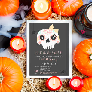 Invitation Enfants mignons Arc rose crâne Halloween 5e annive