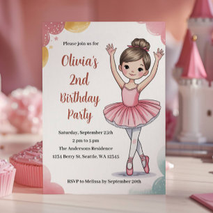 Invitation Enfants Mignons Ballerine Fête d'anniversaire 2 an