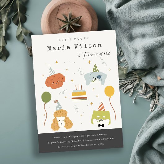 Invitation Enfants mignons Chiens de marionnettes pawty N'imp