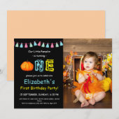 Invitation Enfants mignons Citrouille photo coloré Anniversai (Devant / Derrière)