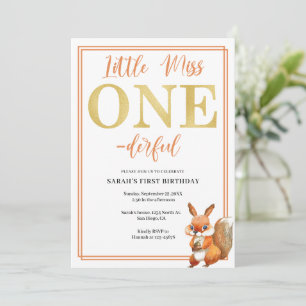 Invitation Enfants Mignons Écureuil Merveilleux Premier Anniv