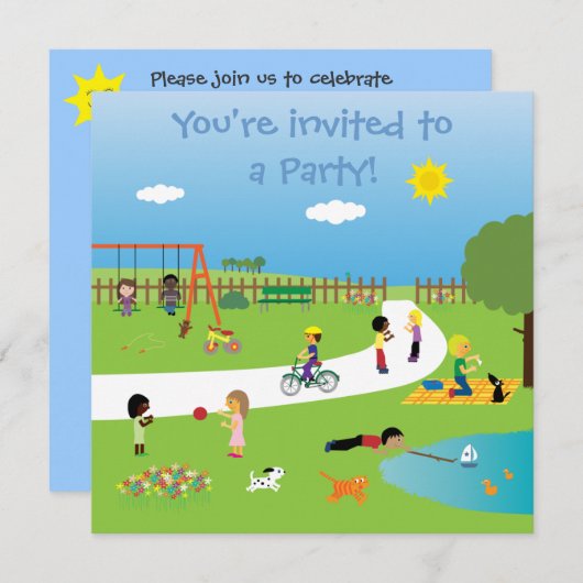 Invitation Enfants mignons en partie personnalisable colorée (Devant / Derrière)