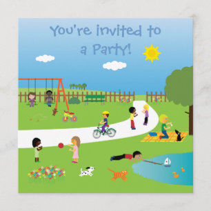 Invitation Enfants mignons en partie personnalisable colorée