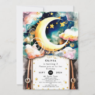Invitation Enfants mignons Lune Anniversaire