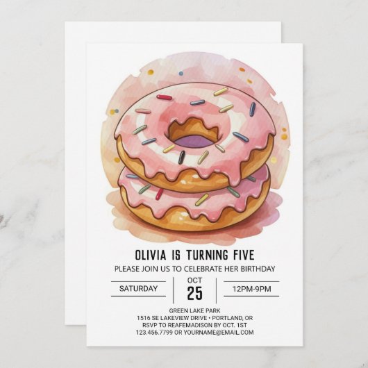Invitation Enfants modernes Donuts Anniversaire (Devant / Derrière)