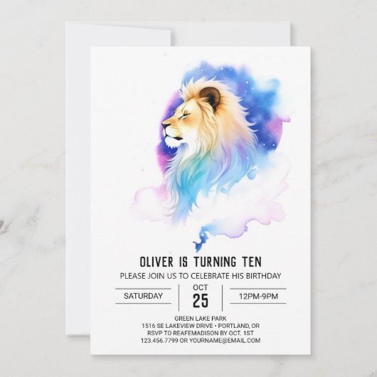 Invitation Enfants modernes Lion Anniversaire (Devant)