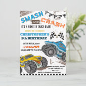 Invitation Enfants modernes Monster Trucks Anniversaire (Debout devant)