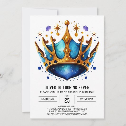 Invitation Enfants modernes Prince Crown Anniversaire (Devant)