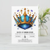 Invitation Enfants modernes Prince Crown Anniversaire (Debout devant)