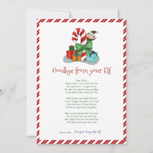Invitation Enfants Noël Garçon Elf Adieu Lettre d'adieu Invit (Devant)